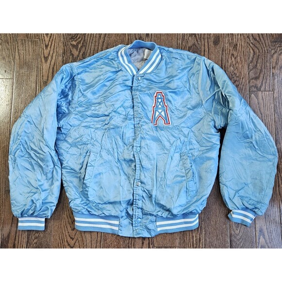 Vintage Houston Oilers Jacket Chalkline Size L Mens Light Blue Read